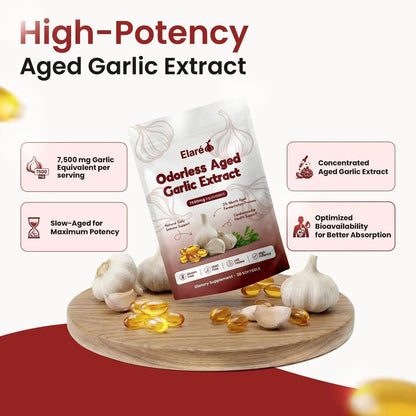 Elare Aged Garlic Extract - 7500mg Odorless Softgels