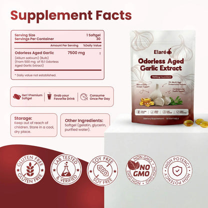 Elare Aged Garlic Extract - 7500mg Odorless Softgels