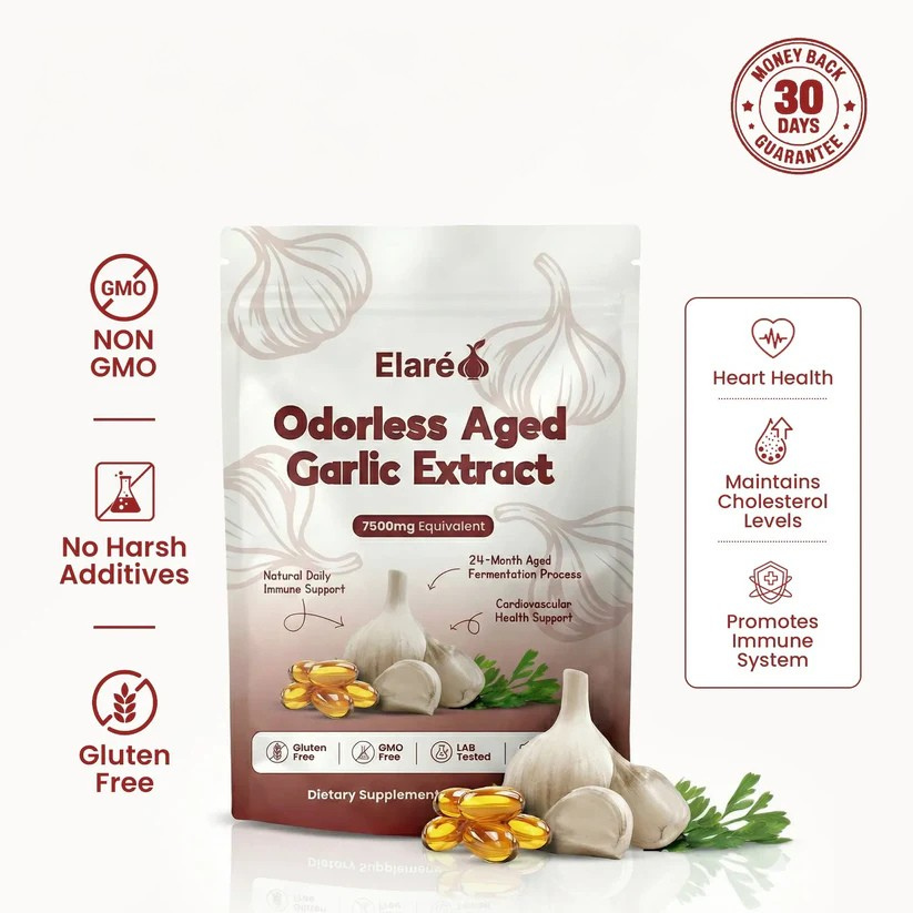 Elare Aged Garlic Extract - 7500mg Odorless Softgels