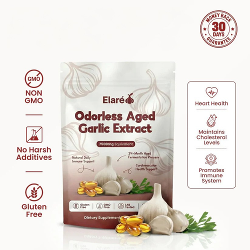 Elare Aged Garlic Extract - 7500mg Odorless Softgels